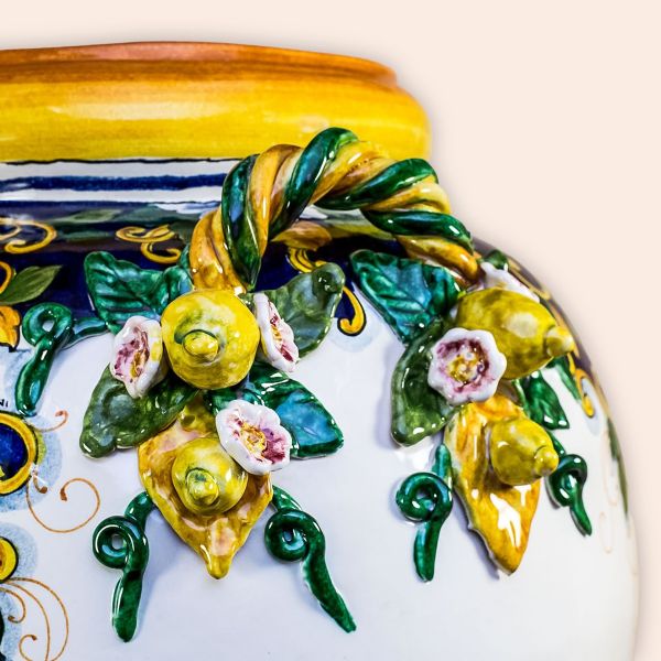 TUSCAN ROUNDED VASE LIMONI FONDO BLU cm.65h